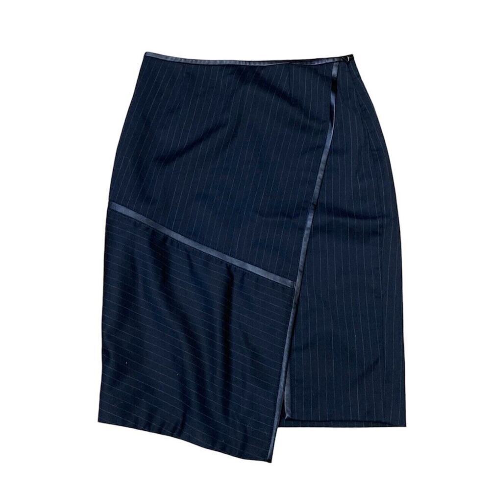 White House Black Market Women 6 Skirt Midi‎ Asymmetric Pin Stripe Wool-Blend